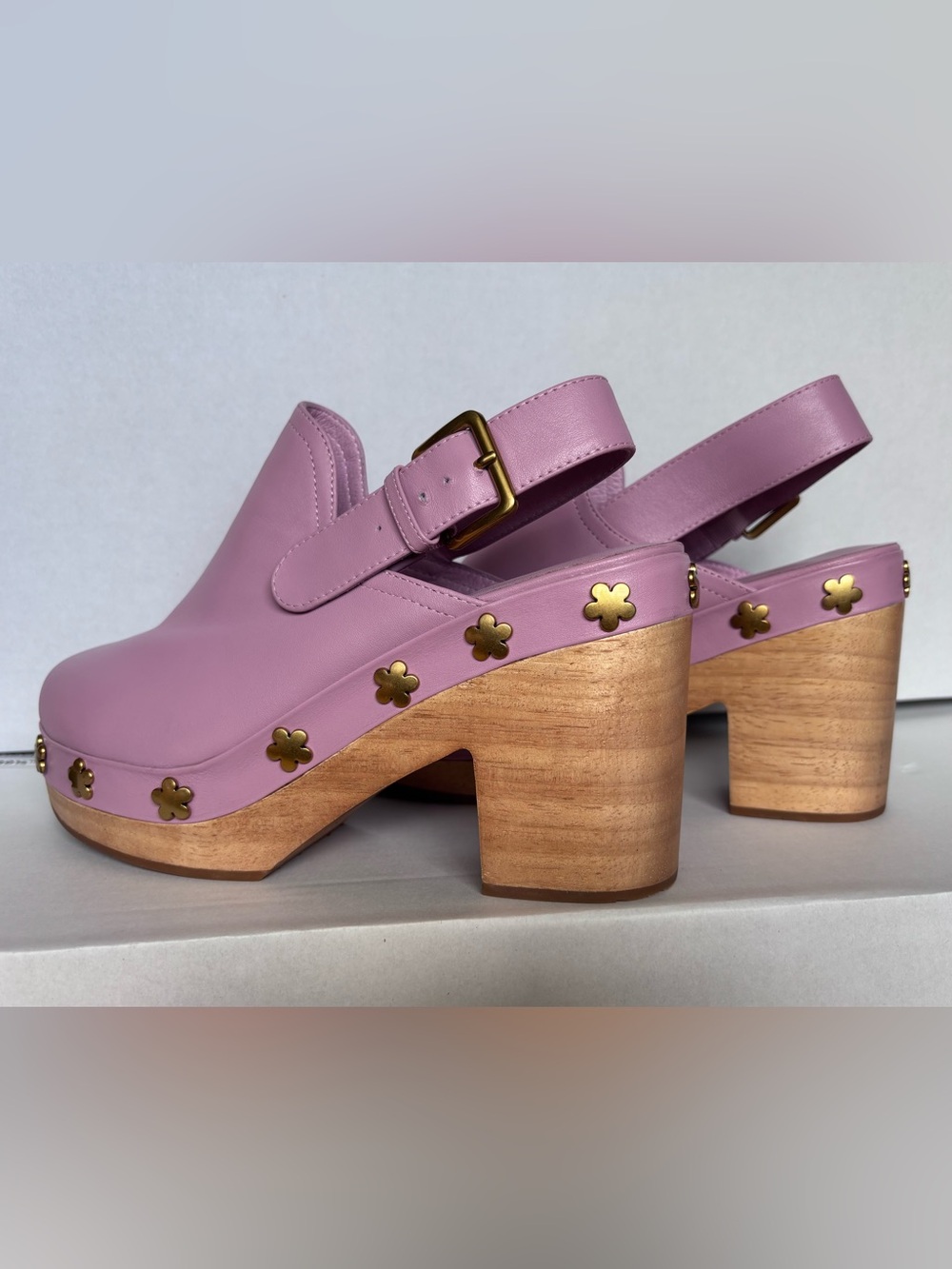 Charlotte Stone Hari Slingback High Heel Clog Size 9 Peony Leather Gold Flower - Picture 2 of 6